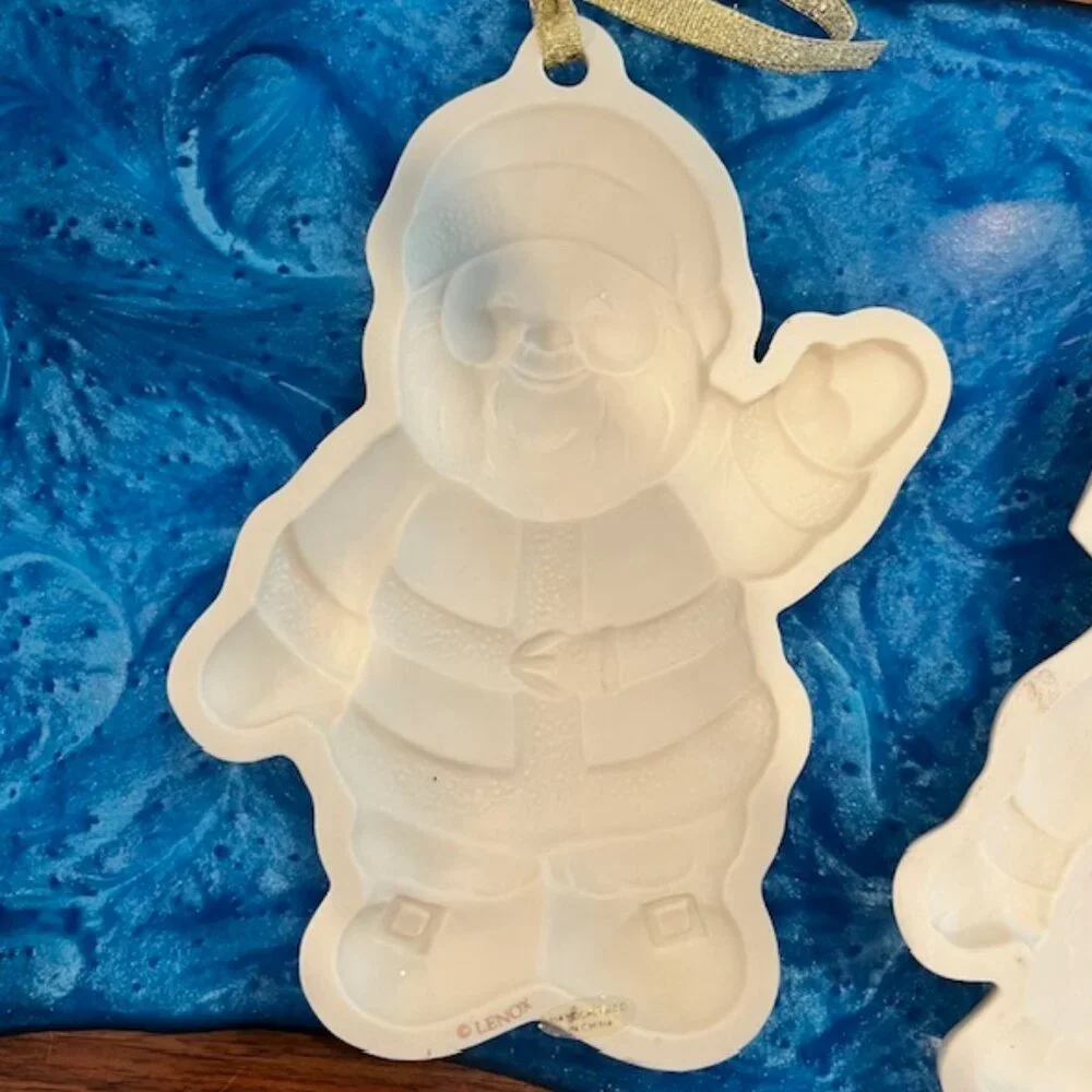 Set of Lenox Ceramic Santa & Mrs Claus Cookie Mold Ornaments